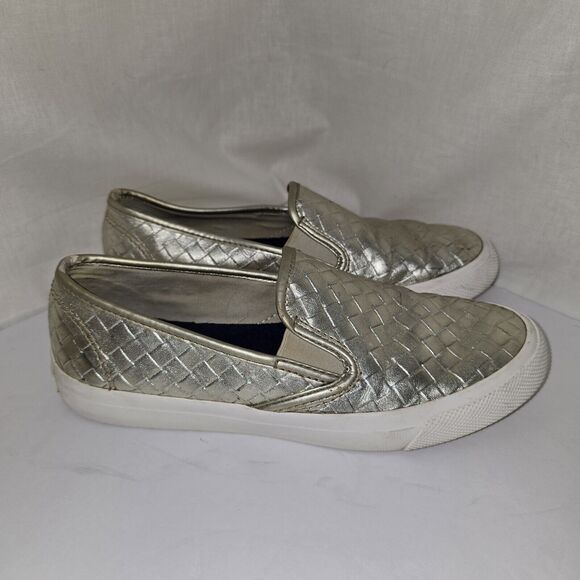Sperry Seaside Emboss Weave Gold Leather Slip On Deck Boat Loafers Size 7.5 - Picture 1 of 7